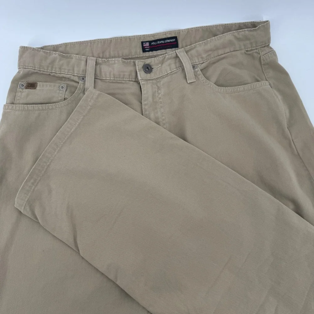 Polo Jeans Co Ralph Lauren Mens Khaki Straight Leg Cotton Pants 34x30 Tan 5898Y